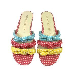 NEW Anne Klein polka dot bow pin up slide sandals Sz 8 barbiecore